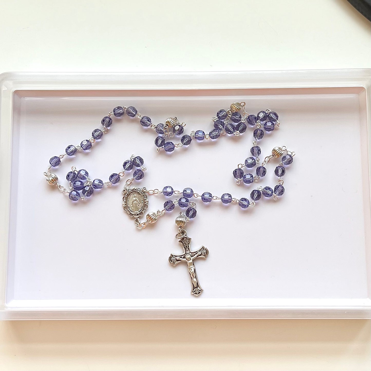 Petite Sterling Silver & Crystal Rosary- Purple