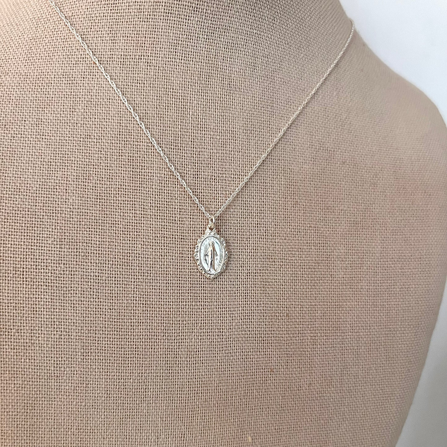 Petite Miraculous Medal Necklace- Sterling Silver