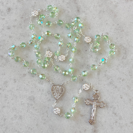 Petite Sterling Silver & Crystal Rosary- Light Green