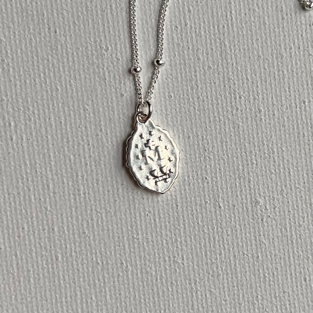 Petite Miraculous Medal Necklace- Sterling Silver